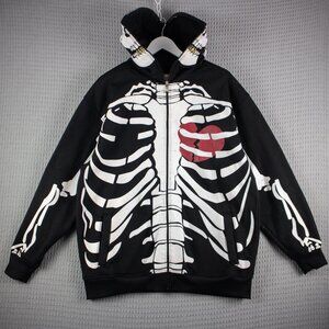 Mecca Jeans Skeleton Rare Full ZIp Up Hoodie Vintage Streetwear Mens Large